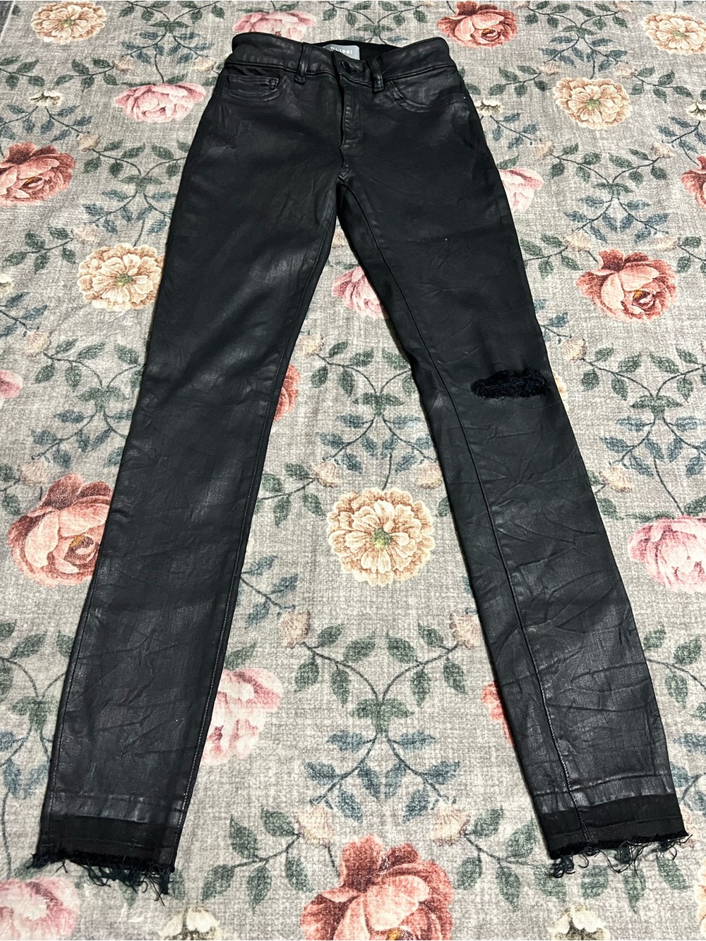 DL1961 "Margaux "Midrise Instasculpt Distressed Ankle Skinny Jeans Black Size 25